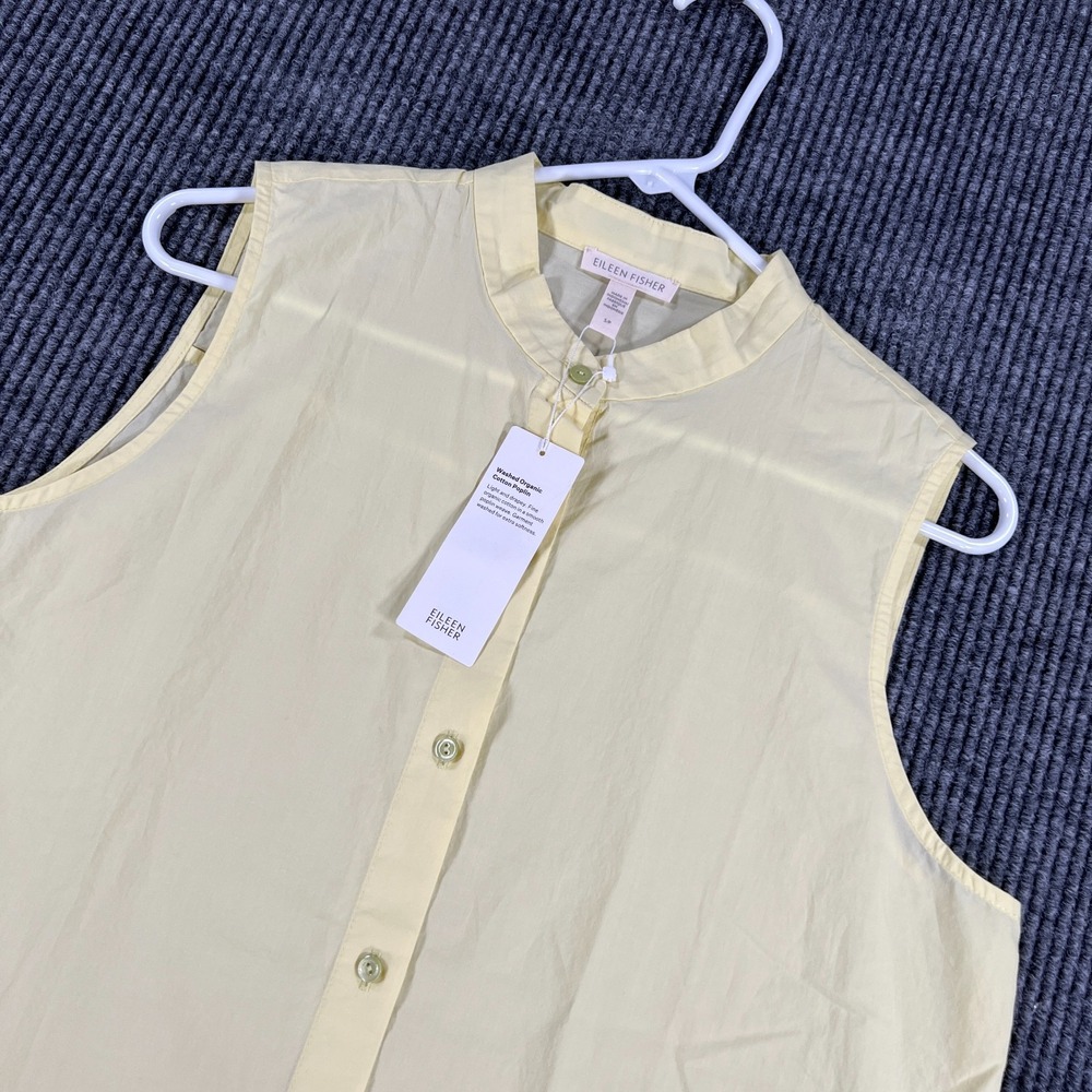 Eileen Fisher Shirt Womens Size Small Yellow Sleeveless Button Up Mandarin New